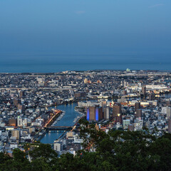 Fototapeta premium Panoramic night view of Tokushima city center from the summit of Mount Bizan.
