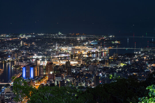 Night view of Tokushima city center from the summit of Mount Bizan.