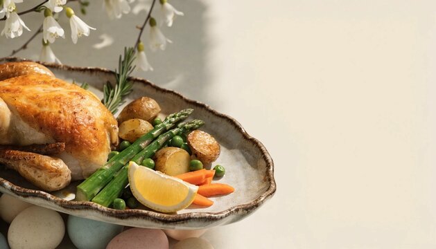Roasted Spring Chicken with Lemon, Herbs and Vegetables