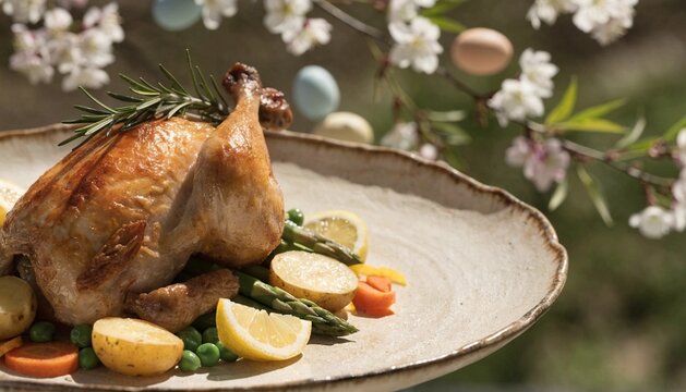 Roasted Spring Chicken with Lemon, Herbs and Vegetables
