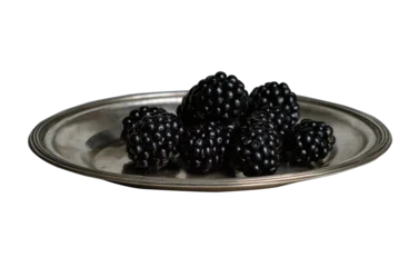 Blackberries on vintage pewter plate, moody still life © Diana Vyshniakova