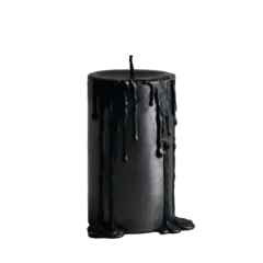 Black pillar candle with dripping wax pooling at the base © Diana Vyshniakova