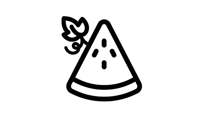 Minimalist line art illustration of a fresh watermelon slice with a leaf