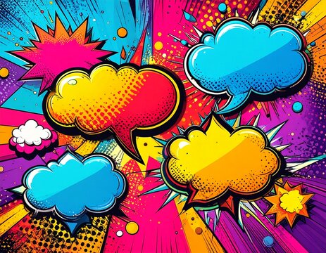 Comic speech bubble burst frames with colorful pop art style