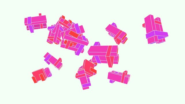 Pink 3D Isometric Geometric Shapes Rotating Grid Animation Loop