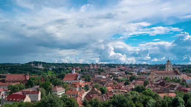 Scenic time lapse of Vilnius, Lithuania with moving clouds