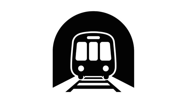Vector illustration of subway train emerging from a tunnel icon on a transparent background