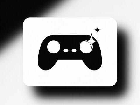 Video game controller static, in abstract, with video game controller, from a frontal perspective, with black, white accents, and modern