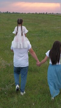 happy family, father mother child kid park, child kid with parents nature, childhood open air, childhood dream, boy girl with parents walk walking green lawn park, child girl boy mother father go to