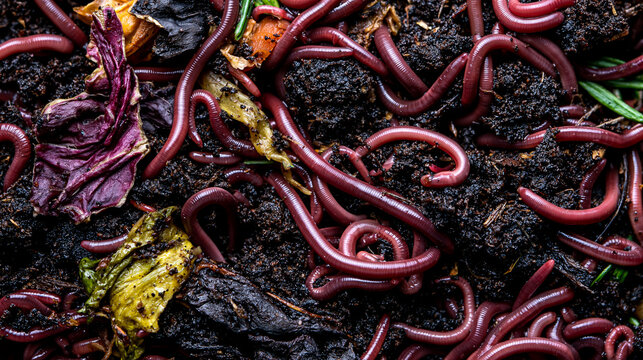 Mass of Red Wiggler Earthworms in Rich Dark Compost