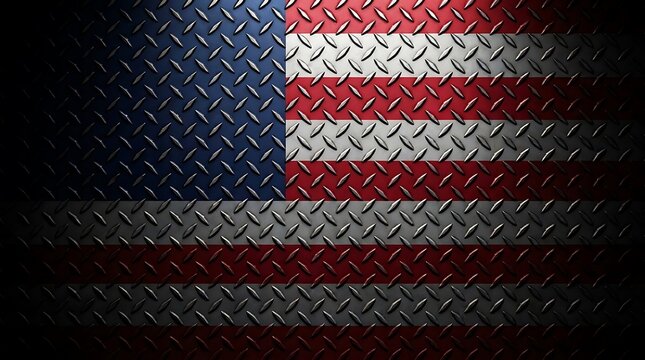 American flag diamond plate metal background featuring a textured industrial pattern with the stars and stripes motif for patriotic american industrial design