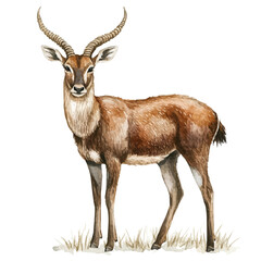 Fototapeta premium Waterbuck, watercolor painting capturing graceful lines and soft blended shades, isolated on a white background.