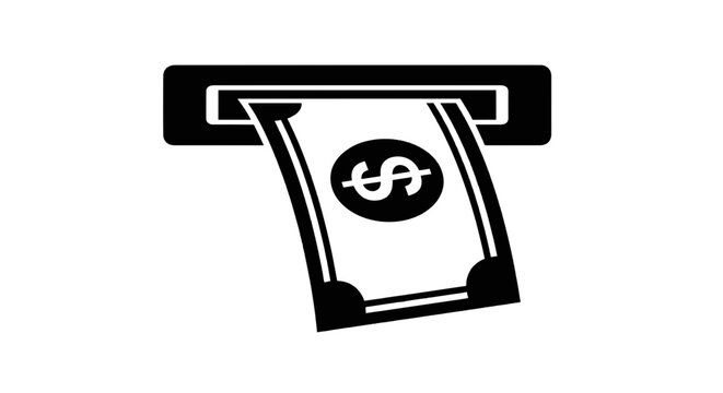Vector illustration of atm machine icon dispensing a dollar bill on a transparent background