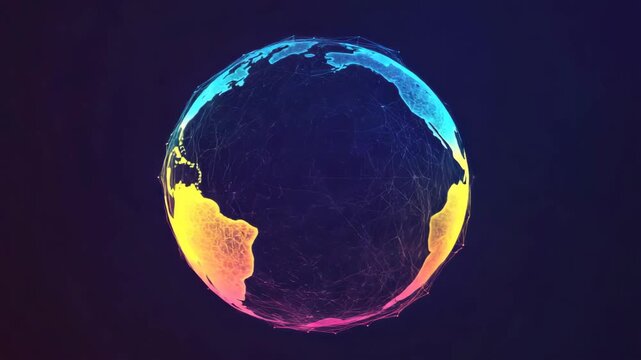 Stylized of our planet showcasing its geographic regions in vibrant colors with grid lines indicating latitude and longitude.