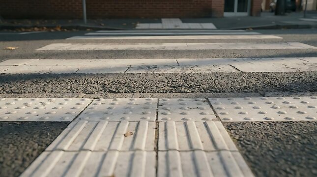 Pedestrian crossing with tactile paving on street