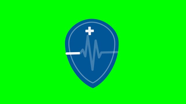 Medical Insurance Shield with Heartbeat and Medical Cross Animation on Green Screen