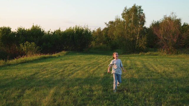 Child kid girl daughter plays toy airplane sunset, child girl run sunny meadow, childhood dream airplane fly pilot, playground park, screen free play, outdoor childhood joy, airplane in hand, dreaming