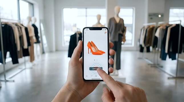 Person using smartphone for online shopping in retail store