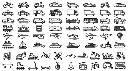 Collection of diverse transportation vehicle icons © aa