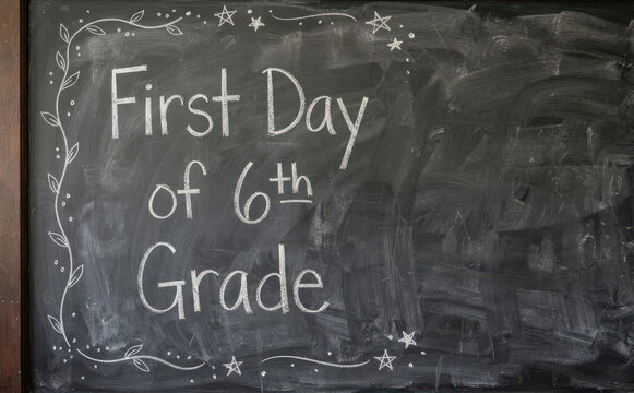 First Day Of 6th Grade Blackboard Chalkboard Sign Concept For Back To School Education And Students