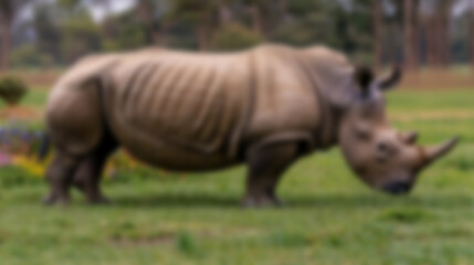 Naklejka premium One-Horned Rhinoceros Standing in a Grassy Field Outdoors