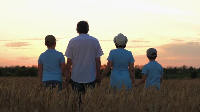 happy family, parents man woman holding children hands sunset park, mother father parents kid outdoors nature, travel son business, father daughter dance, ear education horizon, father son sports