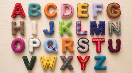 Handmade felt alphabet letters, colorful plush fabric ABC set for kids education, soft textile typography for nursery decor © muhammad Salman