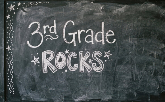 Chalkboard with handwritten message 3rd grade rocks for elementary school education concepts