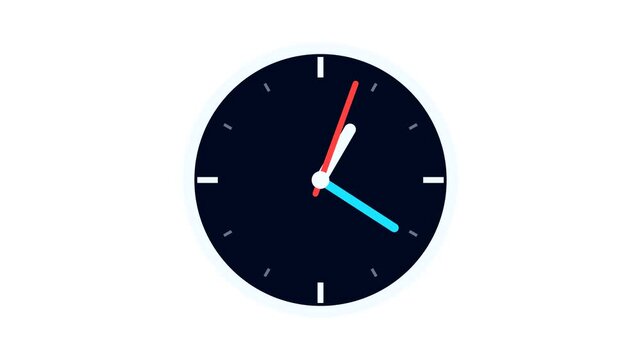 Minimalist modern clock face with colorful hands ticking to indicate passing time