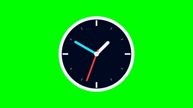 Modern clock face with moving hands ticking steadily against a vibrant green screen backdrop