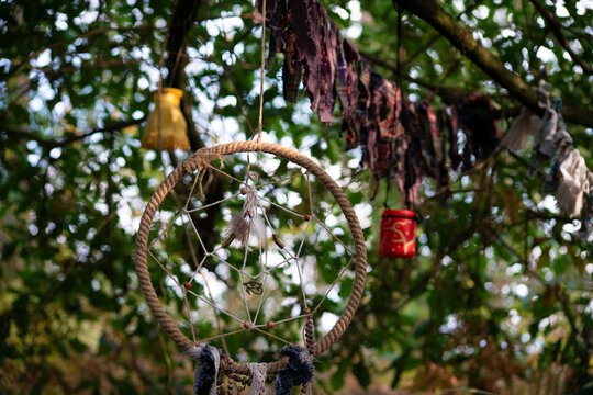 Boho Dreamcatcher Decoration with Feathers and Spiritual Aesthetic