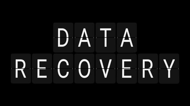 Split-Flap Blank to DATA RECOVERY Technology Display Animation on Black Background