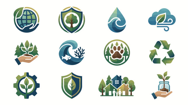 A collection of vector icons representing environmental sustainability and nature conservation concepts.