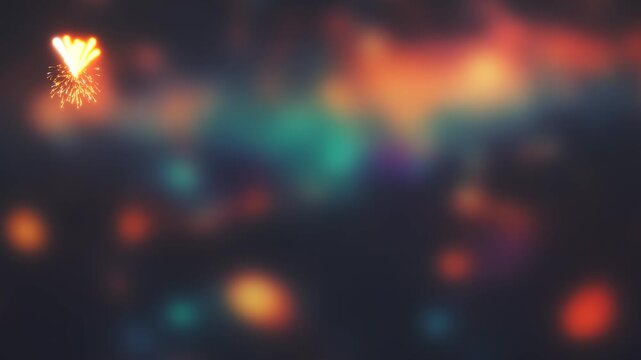 3D Render A dynamic display of colorful fireworks in an atmospheric sky, capturing both vibrant explosions and continuous trails