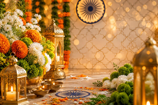 Indian Independence, Independent Day and Republic Day Tricolor Decorative Design with Ashoka Chakra