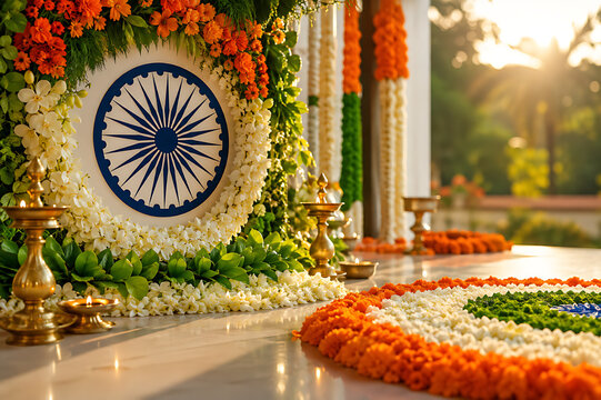 Indian Independence, Independent Day and Republic Day Tricolor Decorative Design with Ashoka Chakra