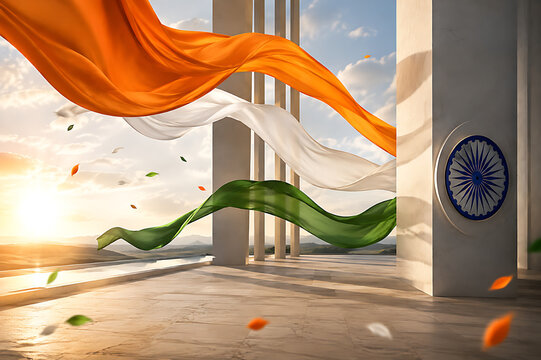 Indian Independence, Independent Day and Republic Day Tricolor Decorative Design with Ashoka Chakra