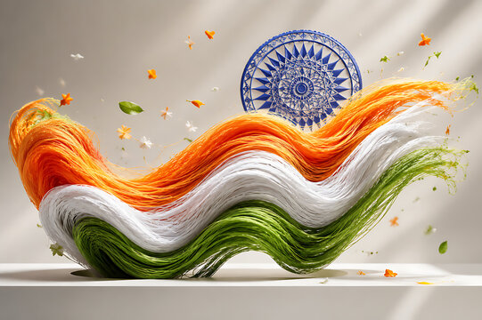 Indian Independence, Independent Day and Republic Day Tricolor Decorative Design with Ashoka Chakra