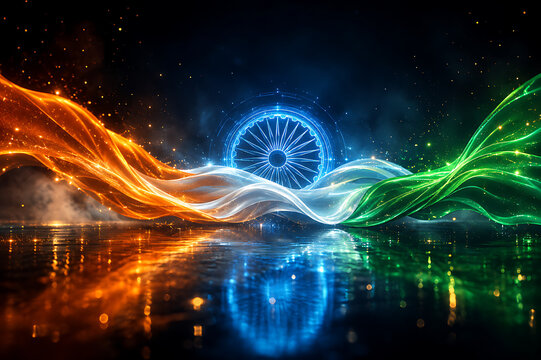 Indian Independence, Independent Day and Republic Day Tricolor Decorative Design with Ashoka Chakra