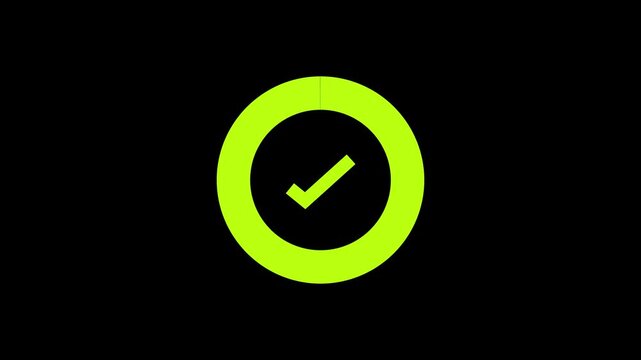 Bright Green Check Mark Completion Animation on Black Background