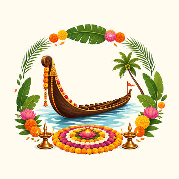 Onam Celebration Traditional Kerala Boat and Backwater Festive Banner Design
