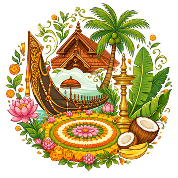 Onam Celebration Traditional Kerala Boat and Backwater Festive Banner Design