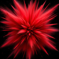 Fototapeta premium Vibrant red firework explosion with dynamic light trails against black night sky background
