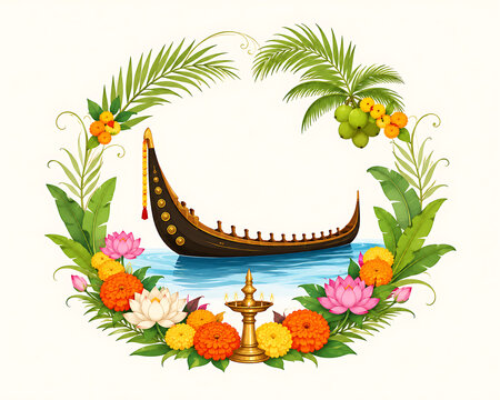 Onam Celebration Traditional Kerala Boat and Backwater Festive Banner Design