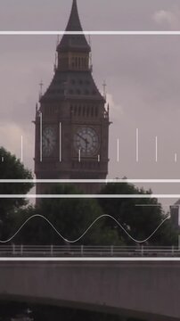 Animation of financial data processing over london cityscape