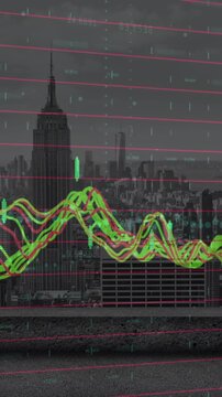 Animation of data processing against aerial view of cityscape