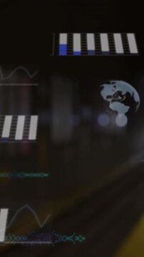 Animation of globes and data processing over train at platform