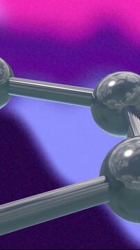 Molecular structure animation over vibrant pink and purple gradient background