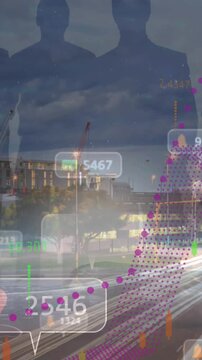 Animation of data processing over cityscape