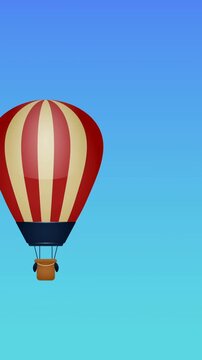 Animation of hot air balloon colourful balloons with dogs flying on blue background